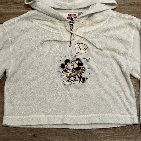 Vintage Mickey Inc Terry Cloth Sweater SZ Medium Cream 1/4 Zip Disney 90s - Picture 2 of 12